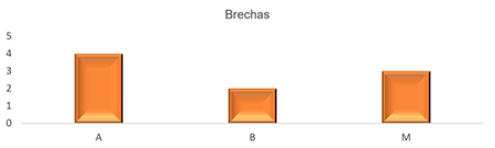 Número de universidades que presenta brechas alta, baja o media.