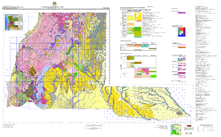 Mapa geológico a escala 1:1.000.000 del proyecto UTE-PLANAGEO. Síntesis geológica realizada a partir de los intensos trabajos cartográficos y aerogeofísicos efectuados por el consorcio UTE-PLANAGEO en el SW de Angola.