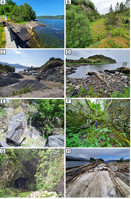 Diversos paisajes naturales y áreas rocosas junto a cuerpos de agua y vegetación, incluyendo una cueva, un camino entre muros de piedra y zonas con árboles y arbustos.

Descripción generada con IA